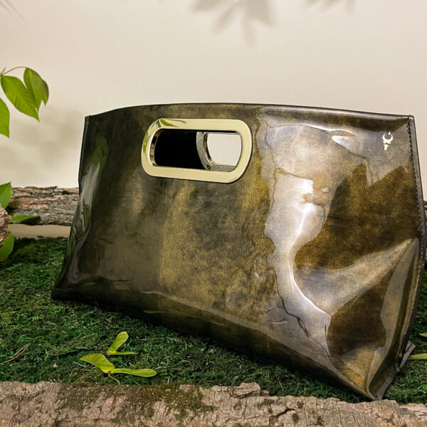 Gail Black Gold Patent Leather Clutch
