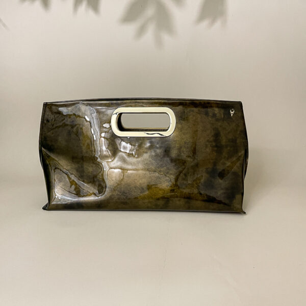Gail Black Gold Patent Leather Clutch