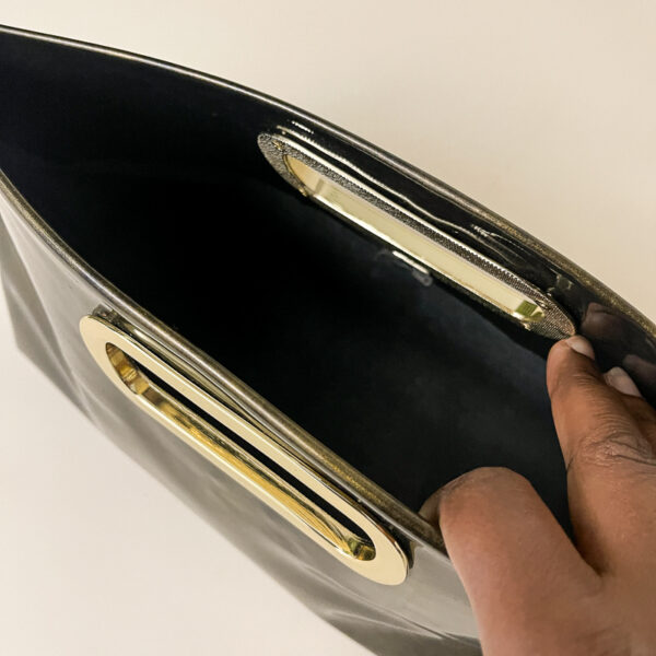 Gail Black Gold Patent Leather Clutch