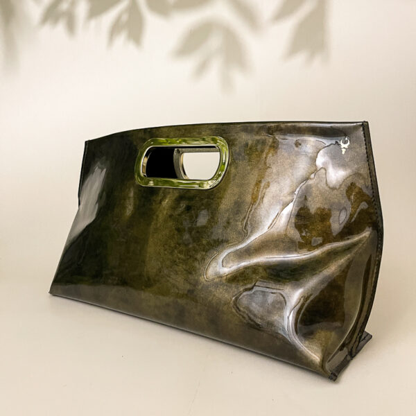 Gail Black Gold Patent Leather Clutch