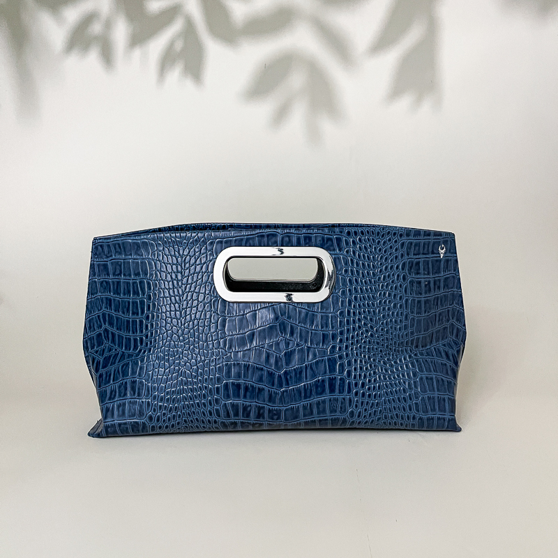 Gail Blue Croc Clutch