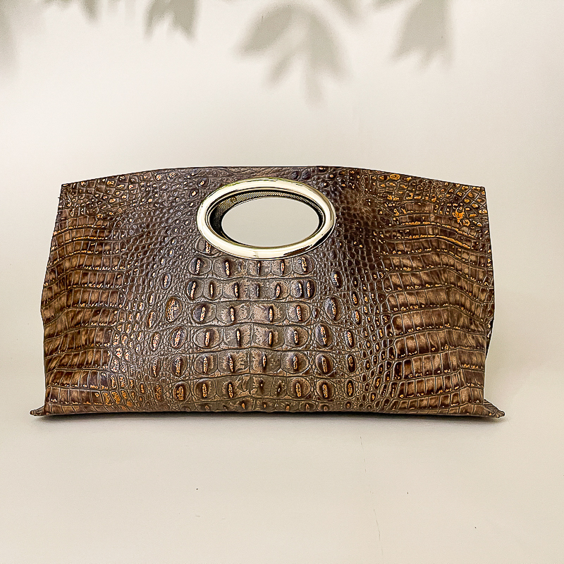 Gail Copper Croc Clutch