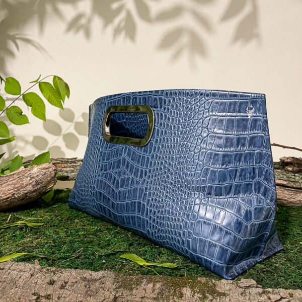 Gail Blue Croc Clutch